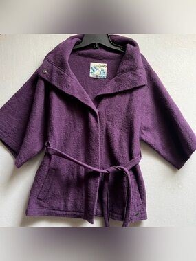 Orb Purple Wool Blend Belted Short Sleeve Cardi Jacket Size S